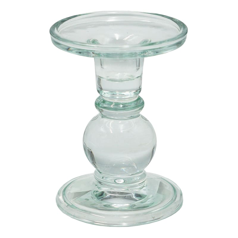 Green Glass Candle Holder, 5"