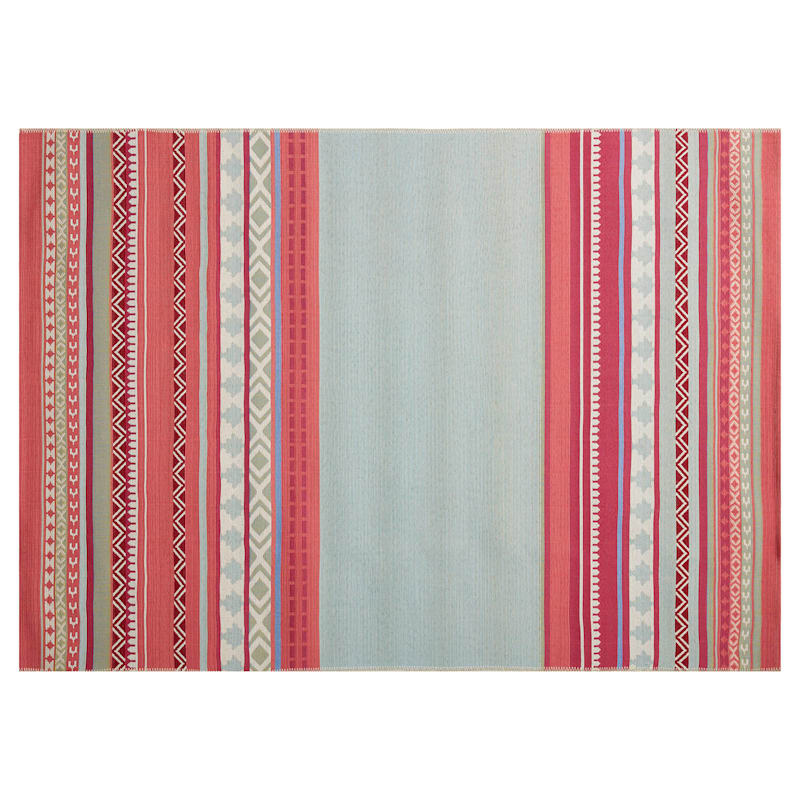 (E329) Mikayla Pink Multi-Colored Striped Outdoor Area Rug, 5x8