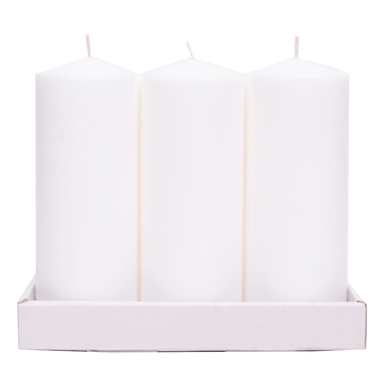 3-Pack White Unscented Overdip Pillar Candles, 7.5"