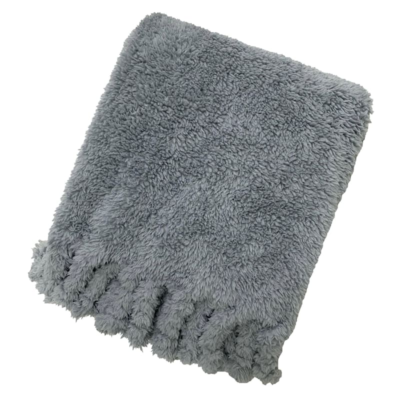 Grey Teddy Plush Throw Blanket, 50x60