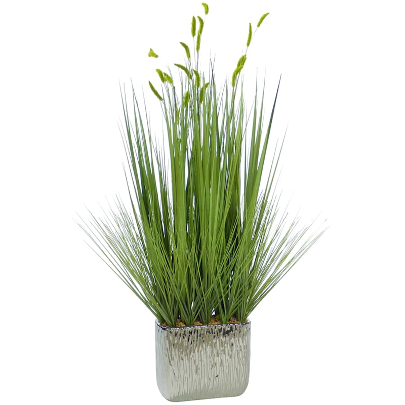 Green Grass Bundle with Silver Planter, 31"