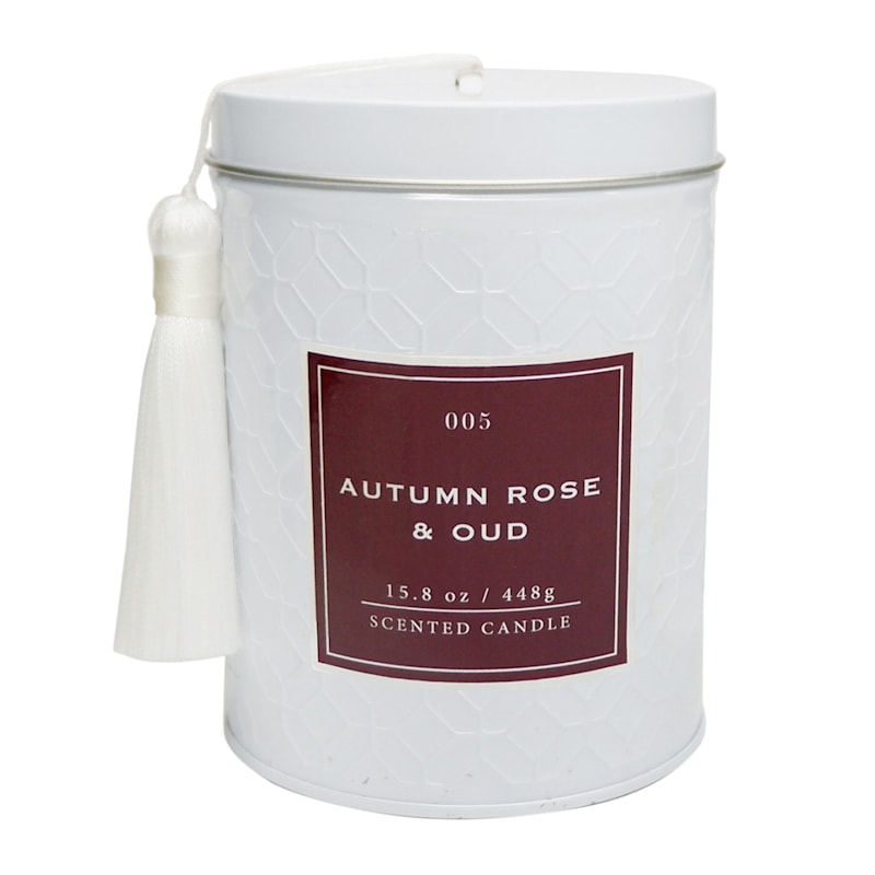 Autumn Rose & Oud Scented Tin Jar Candle, 15.8oz