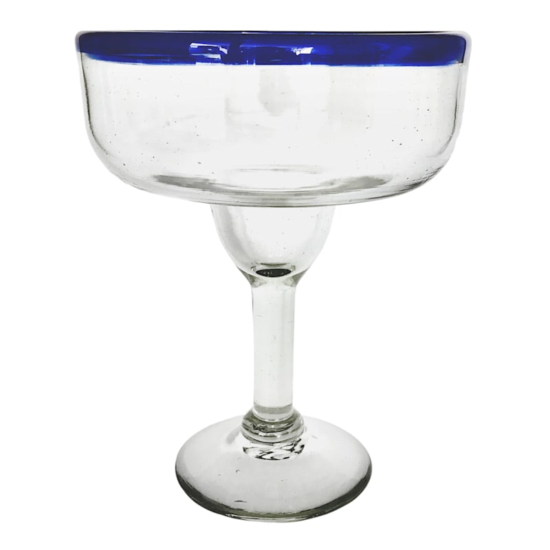 Recycled Glass Margarita Blue Rim Goblet