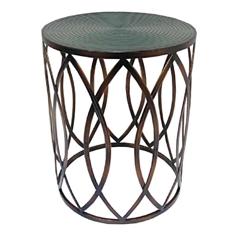 Copper Round Metal Side Table Large, Round Metal End Table