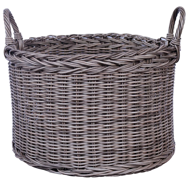 Grace Mitc Round Rattan Basket, Large Round Basket For Blankets