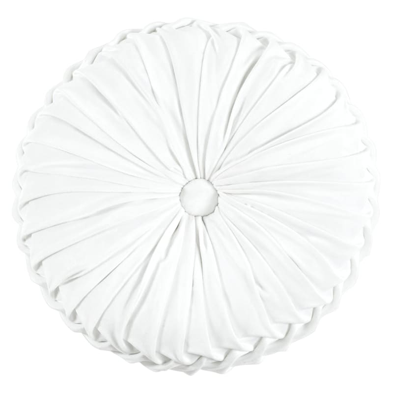 Holan White Pleated Velvet Round Pillow With Button 16in.