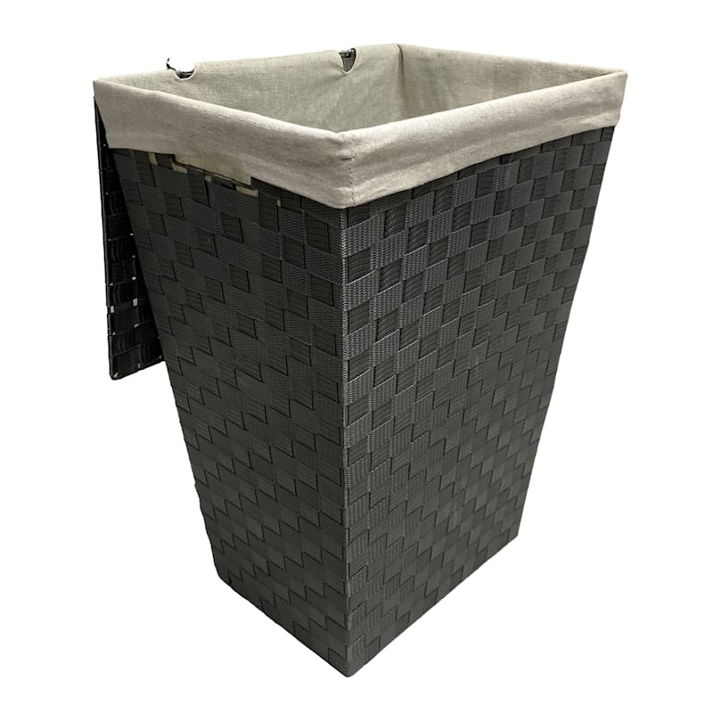 Woven Band Laundry Hamper with Lid & Removable Liner, Dark Grey
