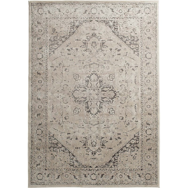 (A413) Traditional Neutral Woven Area Rug, 5x7