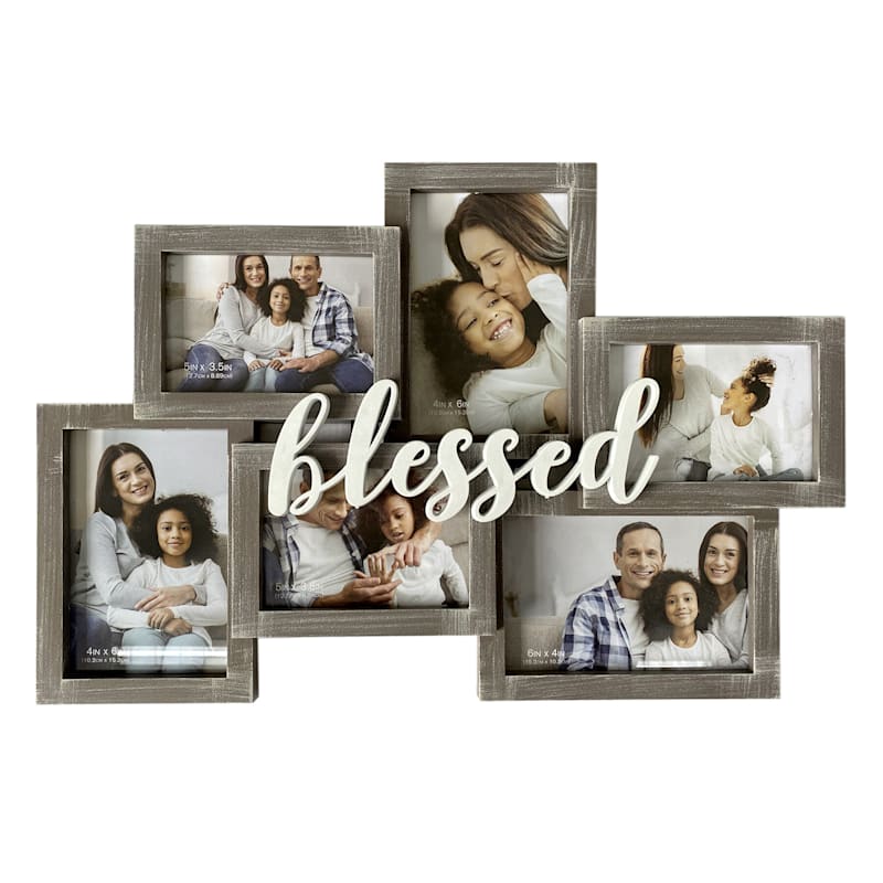 Elegant Designs 3 Photo Collage Frame 4x6 Picture Frame, White Wash Blessed