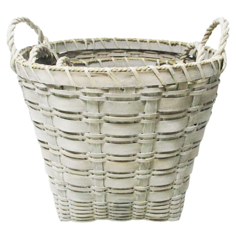 Round Dark Grey Chip Wood Basket At Home