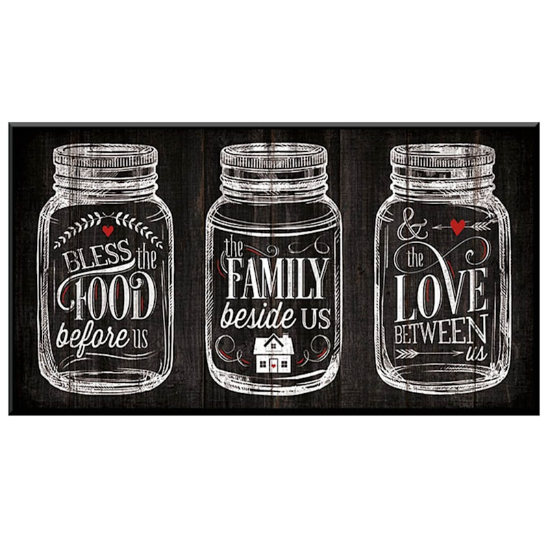Glass Framed Bless The Food, Family, Love Wall Sign, 15x8