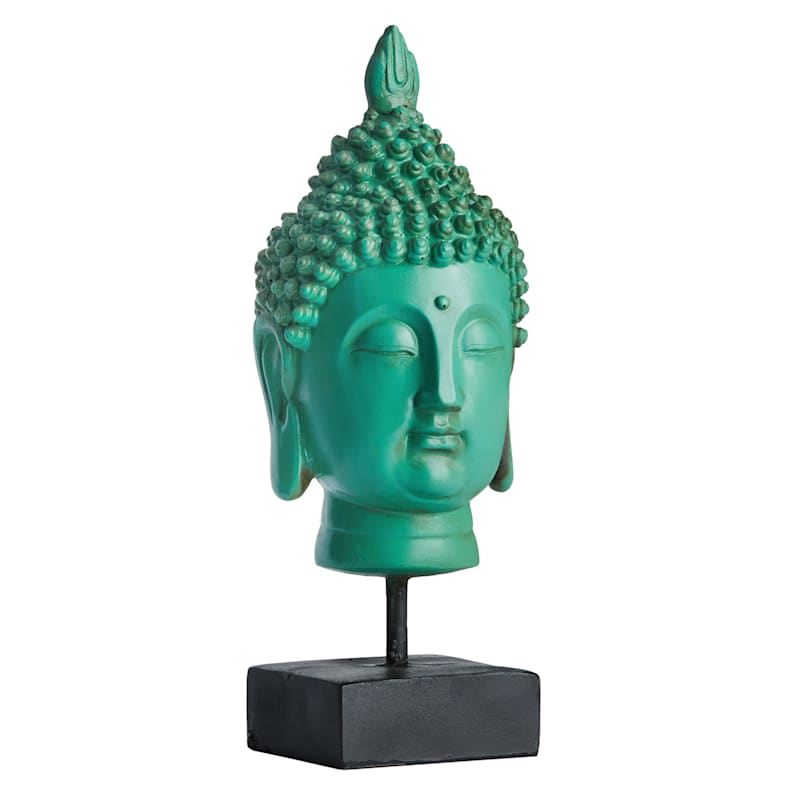 Teal Buddha Head Figurine, 11"