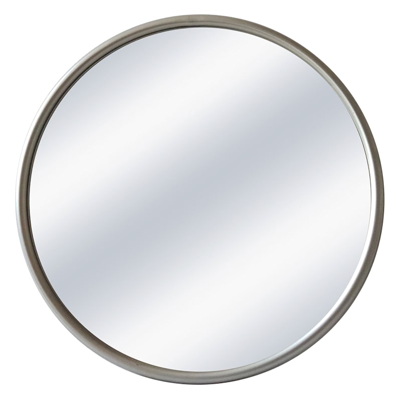 Round Silver Metal Wall Mirror, 22"