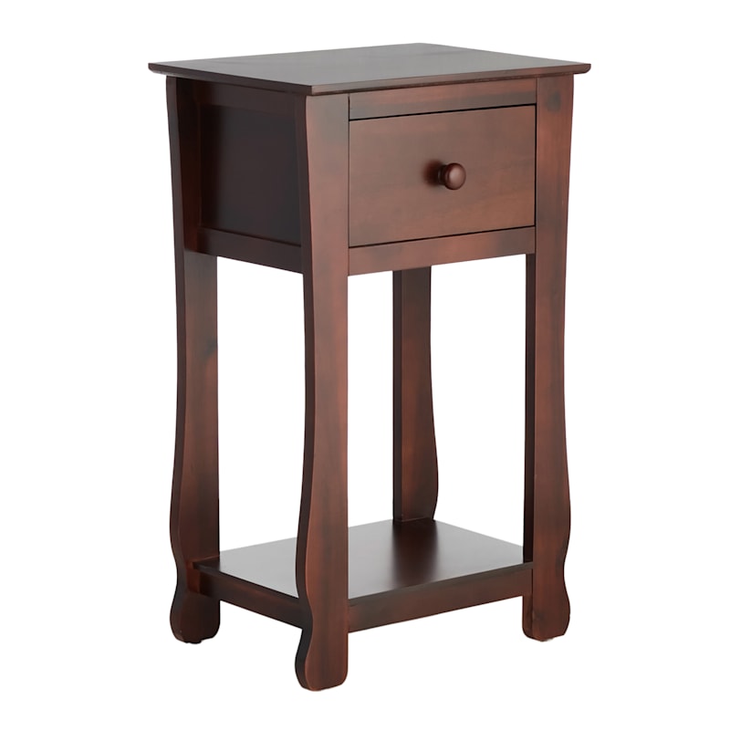 Brown 1-Drawer Thick Leg End Table, 26"
