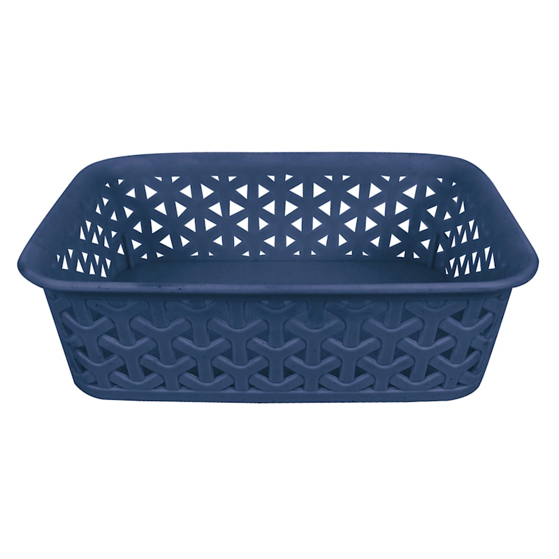 Navy Peony Y-Weave Storage Basket, Small