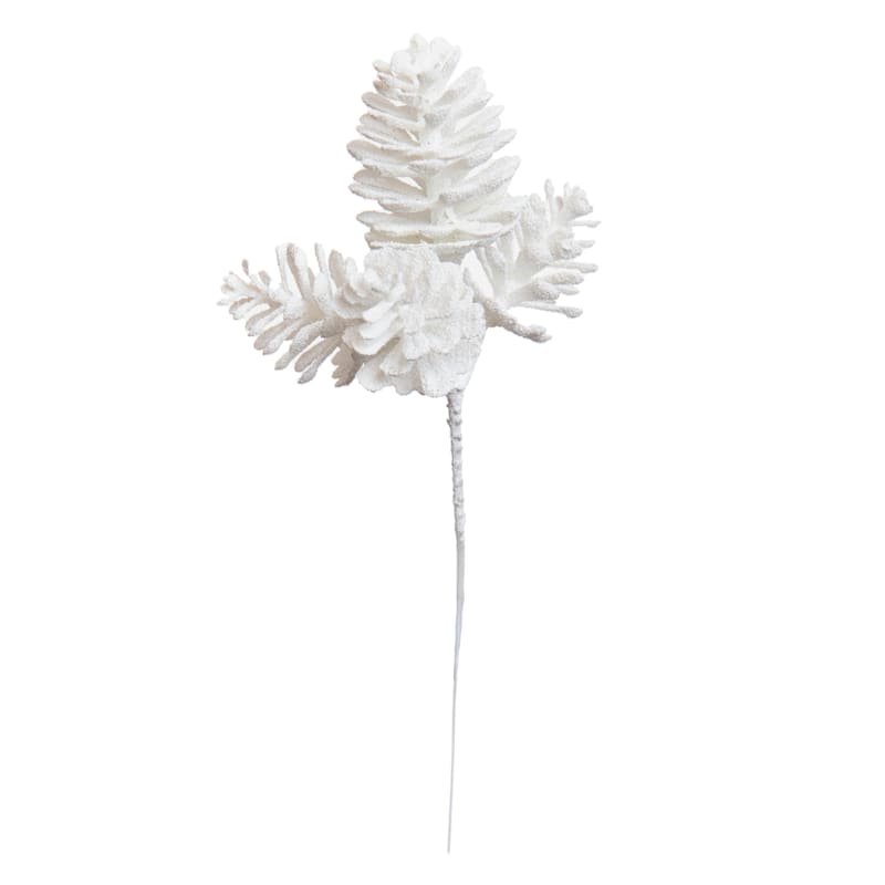 White Glittered Pinecone Pick, 8.5