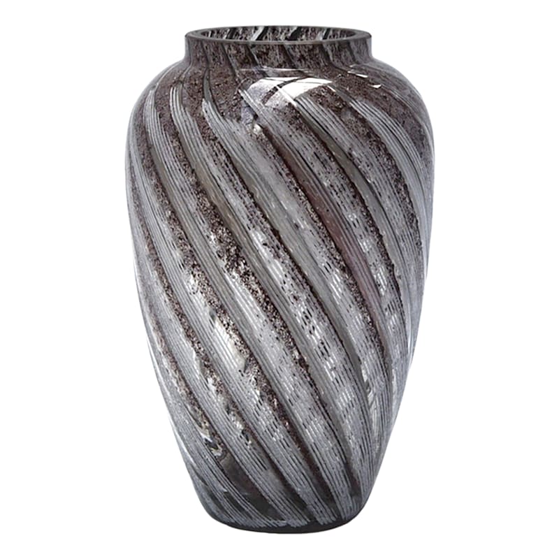 Grey Glass Swirl Vase, 9"