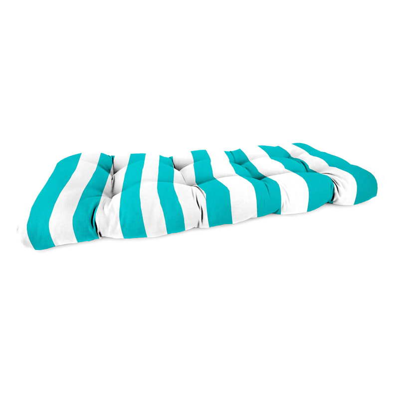 Turquoise Awning Stripe Outdoor Wicker Settee Cushion At Home