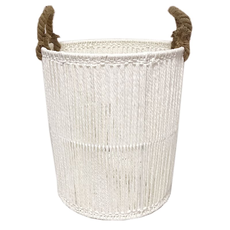 Round White Paper String Storage Basket, Medium