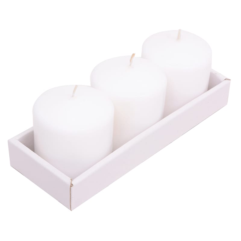 3-Pack White Unscented Overdip Pillar Candles, 3"