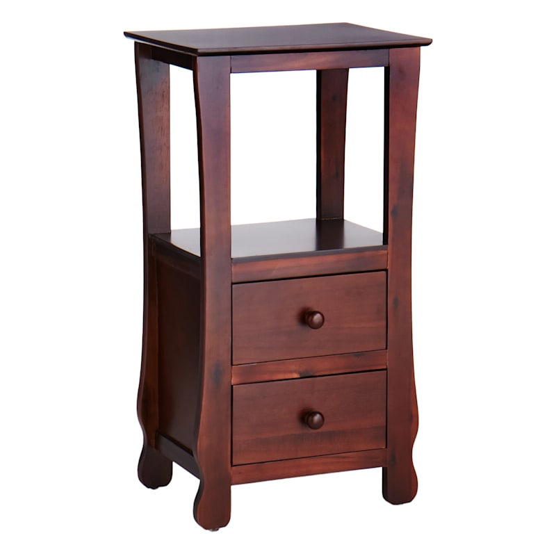 Dark Brown 2-Drawer Thick Leg Accent Table, 29.5"
