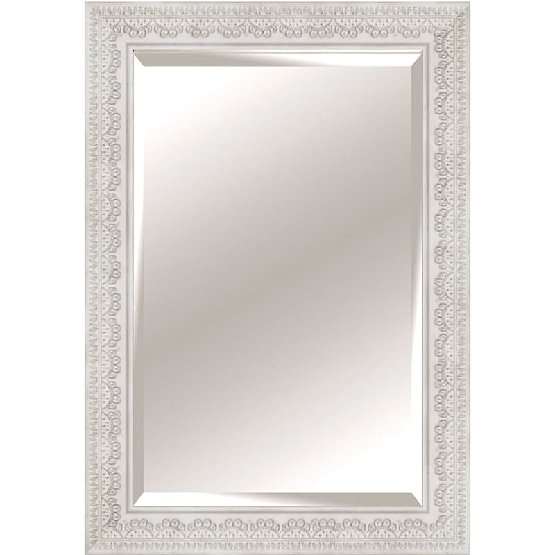 30X42 Rectangle Solid Wood Lace Antique White Wall Mirror