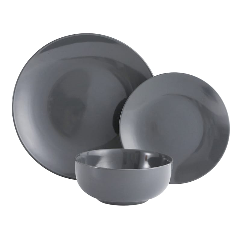 12-Piece Glendale Stoneware Dinnerware Set, Dark Grey