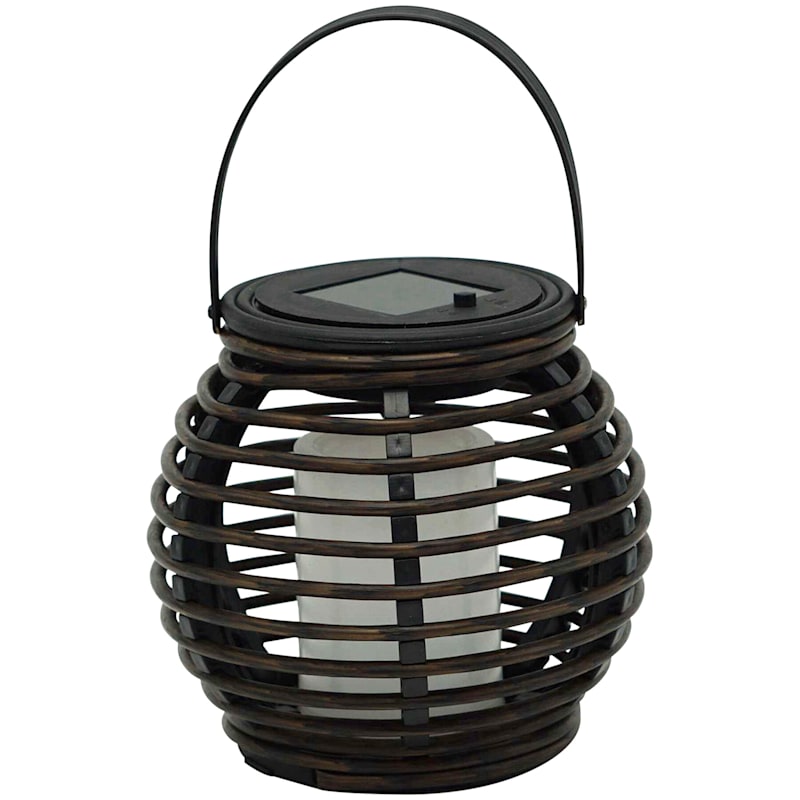 Found & Fable LED Black Faux Rattan Solar Ball Outdoor Lantern, 6"