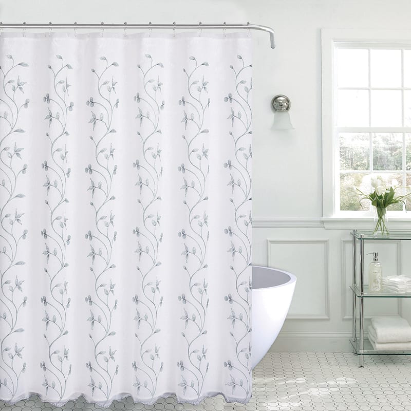 Madura Silver Embroidered Shower Curtain, 70x72