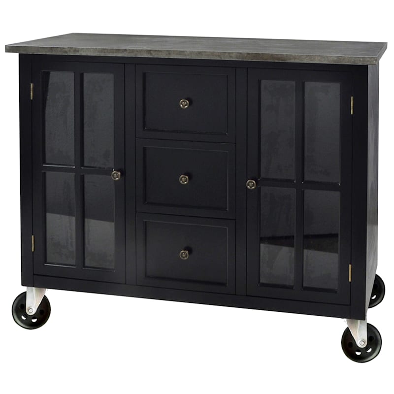 2 Door 3 Drawer Black Rolling Cabinet With Metal Top