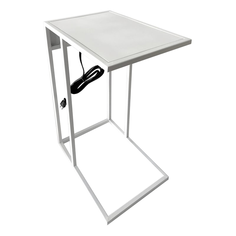 Metal C-Table with USB Port, White