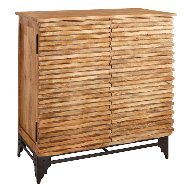 2-Door Mango Wood Carved Wave Cabinet