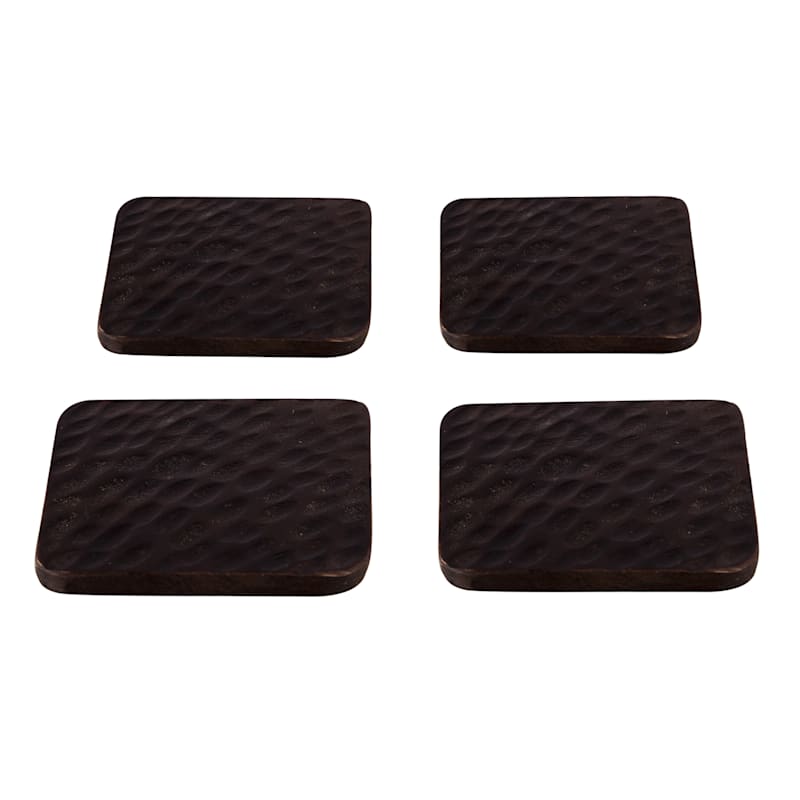 S/4 HAMMERED WOODEN COASTERS