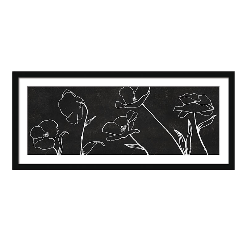 Glass Framed Sketched Floral Wall Art, 36x16