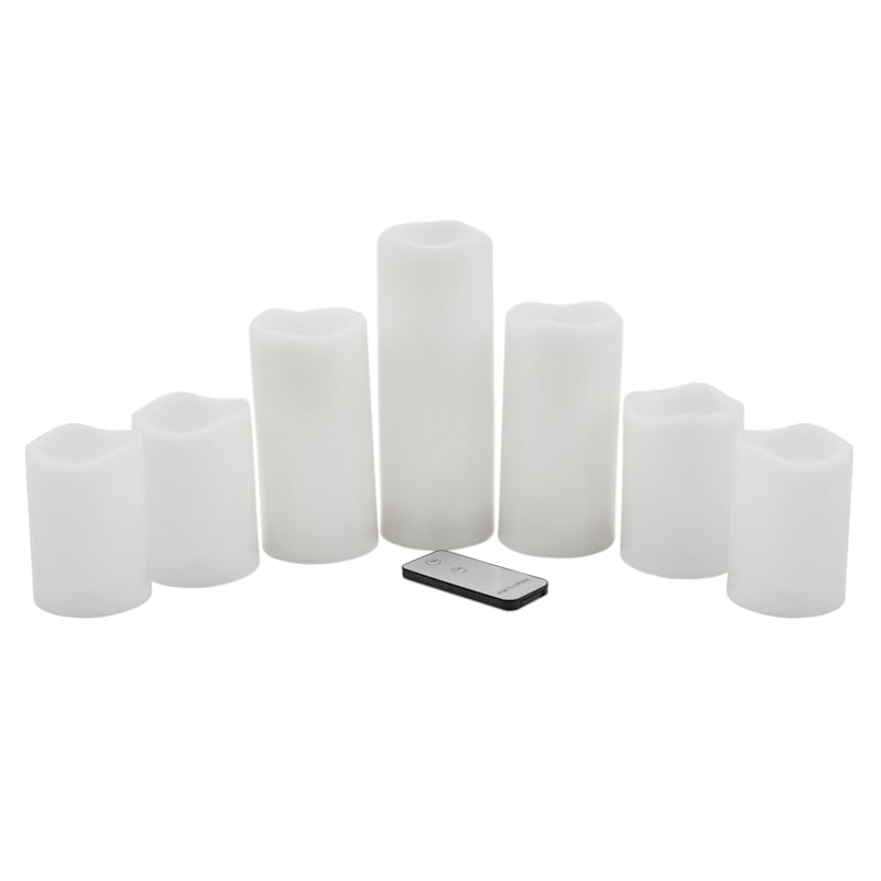 7-Piece Outdoor LED Pillar Candle Set, White
