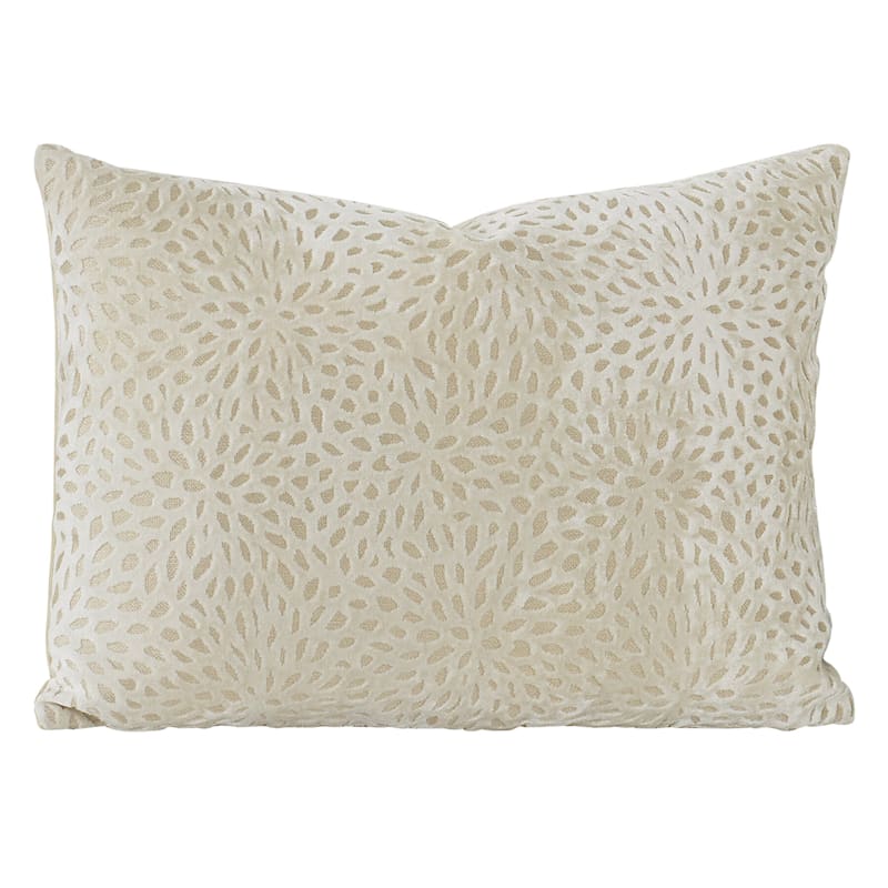 White Magnolia Patterned Velvet Throw Pillow, 14x20
