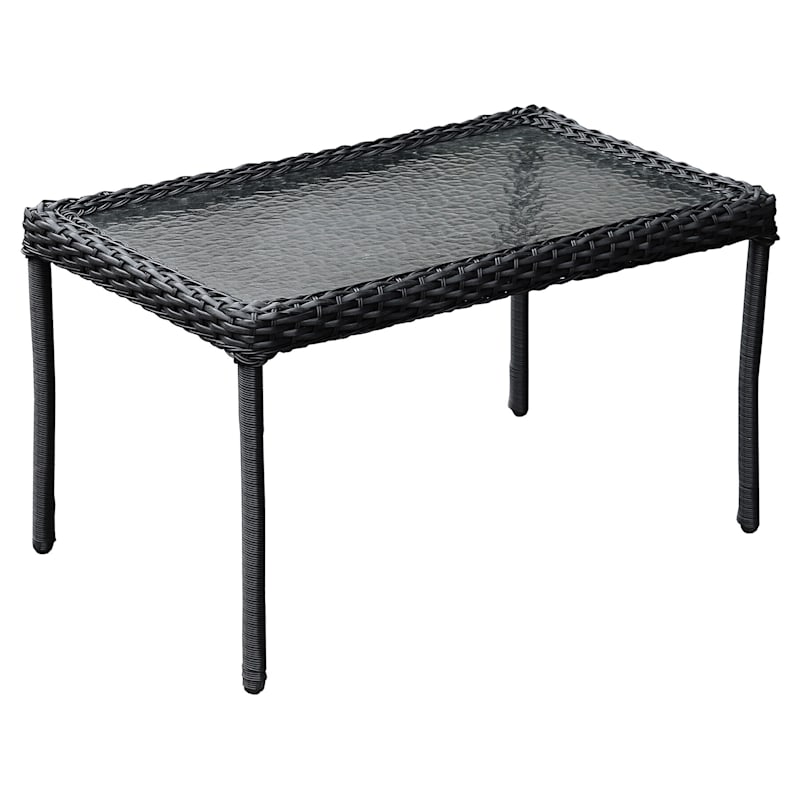 Outdoor Wicker Tempered Glass Top, Outdoor Wicker End Table With Glass Top