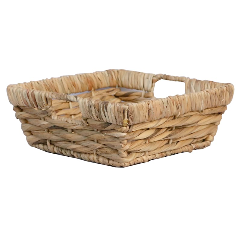 Square Water Hyacinth Storage Basket, Natural