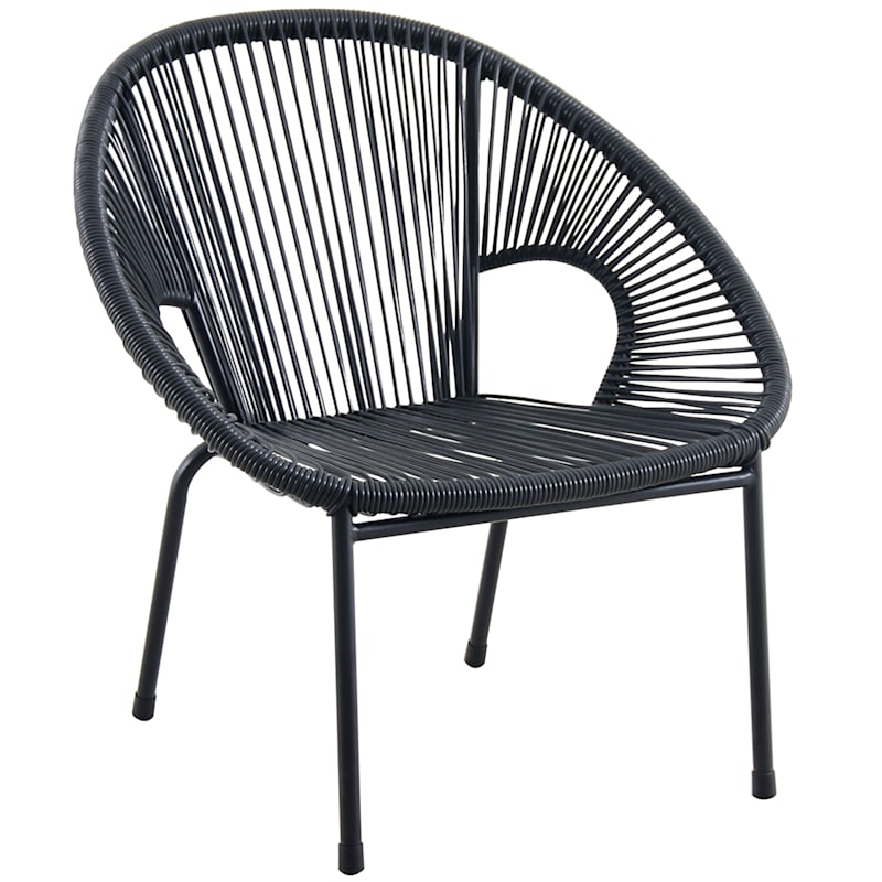 Black Steel Round Wicker Stacking Chair, Black Wicker Outdoor Furniture