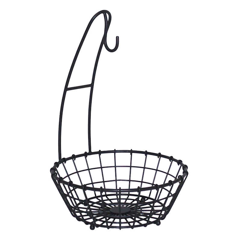 Grid Pattern Iron Wire Fruit Basket with Banana Hanger