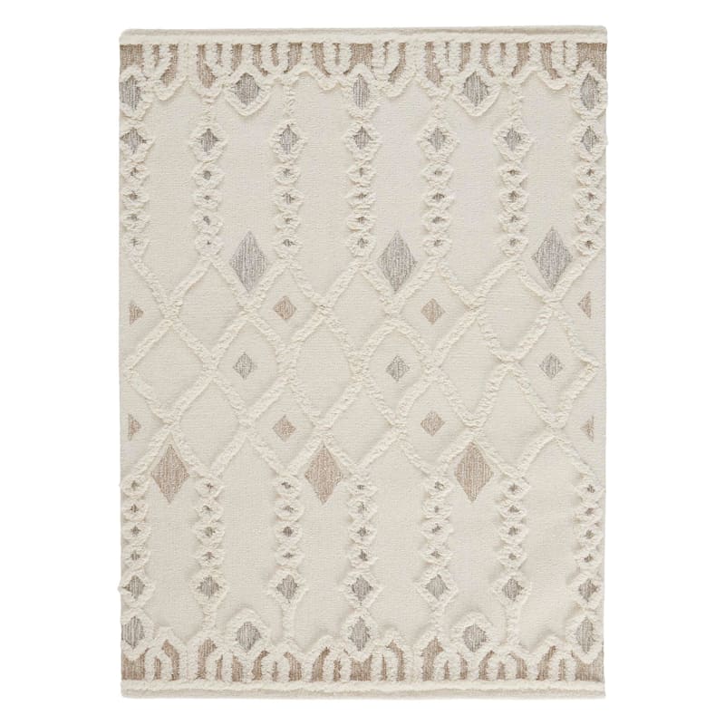 Hasina Ivory Tribal Design Textured, Ivory Wool Rug 8 X 10