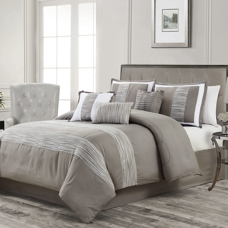 Bali Resort 7-Piece Taupe Embroidered Comforter, Queen