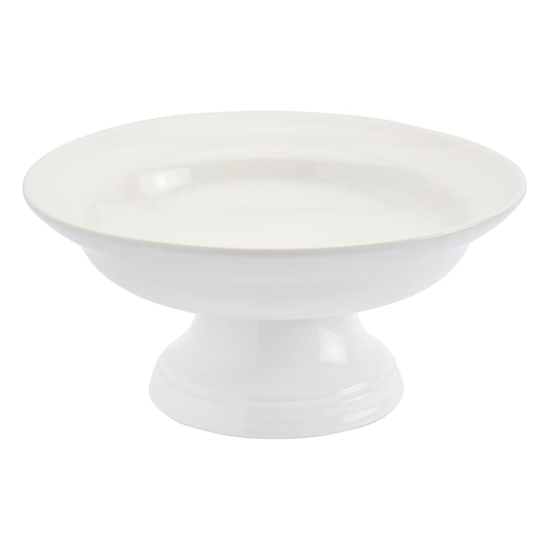 Blanc De Blanc Round White Ceramic Pedestal Serving Bowl, 12