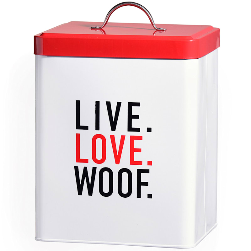 Live Love Woof White & Red Pet Canister