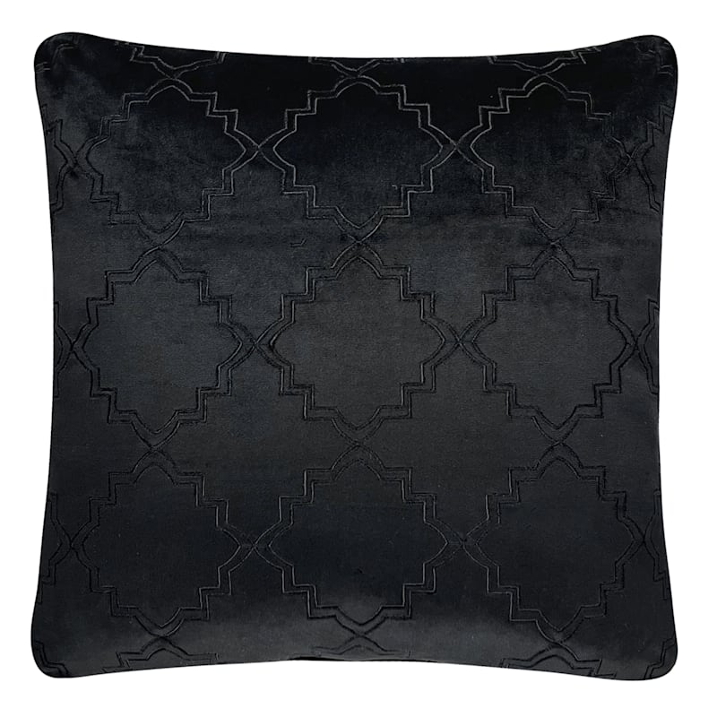 Black Geo Embossed Velvet Throw Pillow, 18"