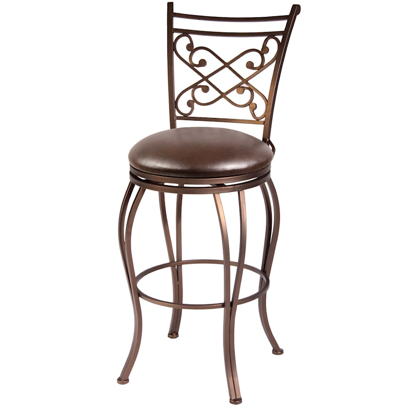 Rome Brown Metal Swivel Barstool with Upholstered Seat, 30"