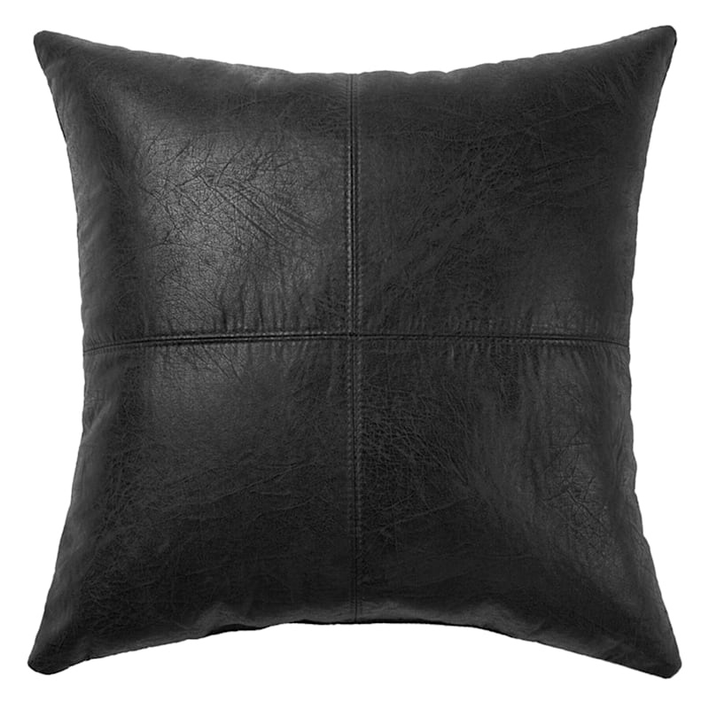 Black Nobuck Faux Leather Pillow 18x18, Decorative Leather Pillows