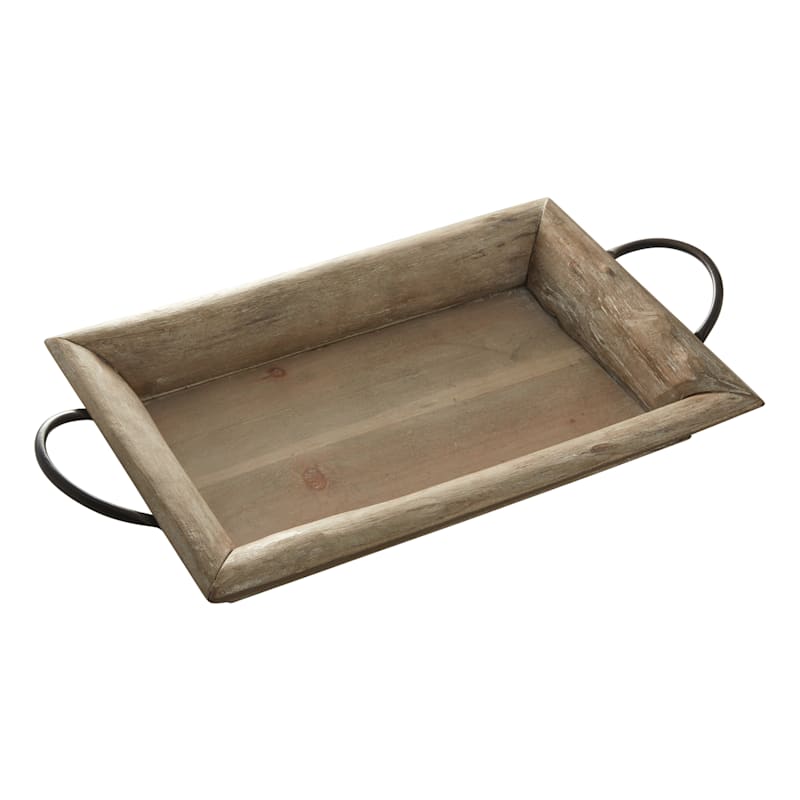 Rustic Wood Tray with Metal Handles, 21x11