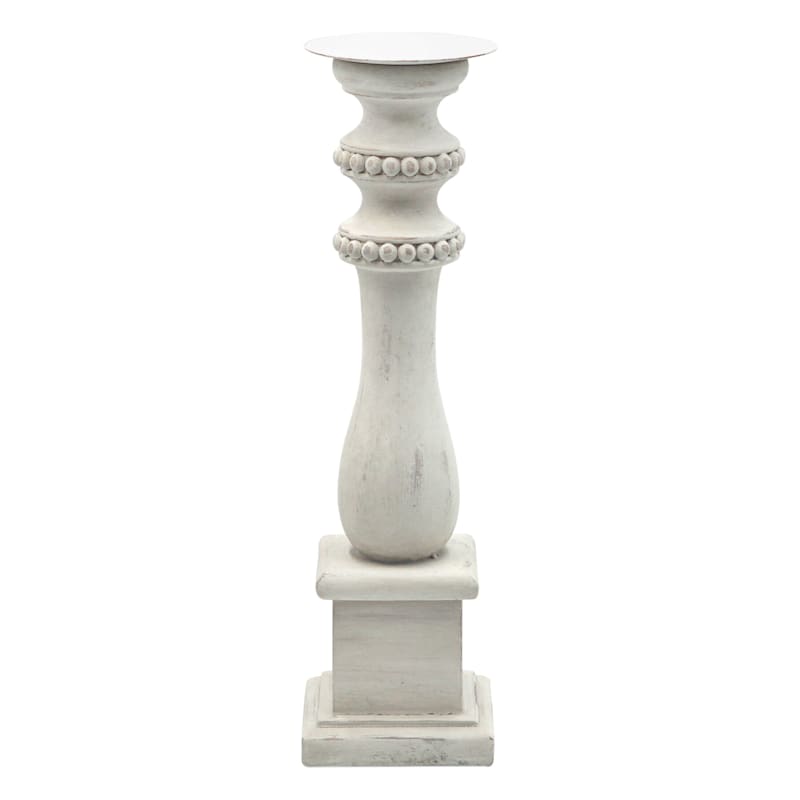 White Wood-Look Bead Candle Holder, 13"