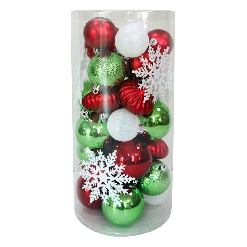 40-Count Red, Green & White Shatterproof Ornaments